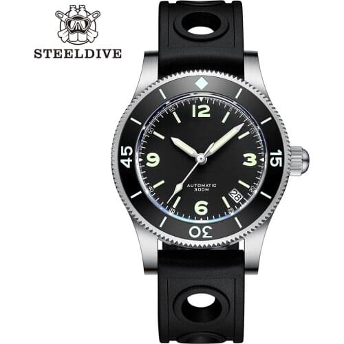 Steeldive SD1952 30ATM Dive Watch 316L Stainless Steel Ceramic Bezel Japan NH35 Automatic Movement Rubber Nylon Leather Band