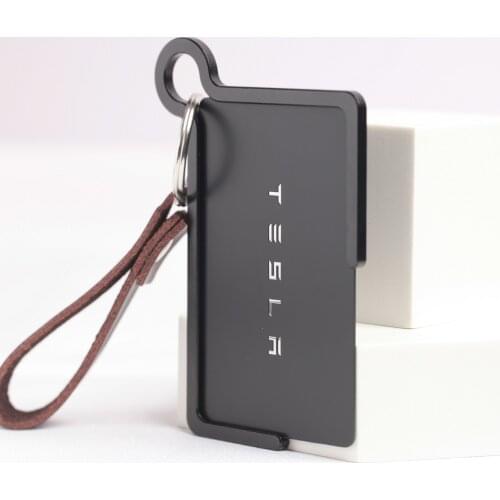 Card Holder For Tesla Key Fob Model 3 Y card Case Protective Cover Metallic Protector Bag Leather Lanyard Keychain Rings