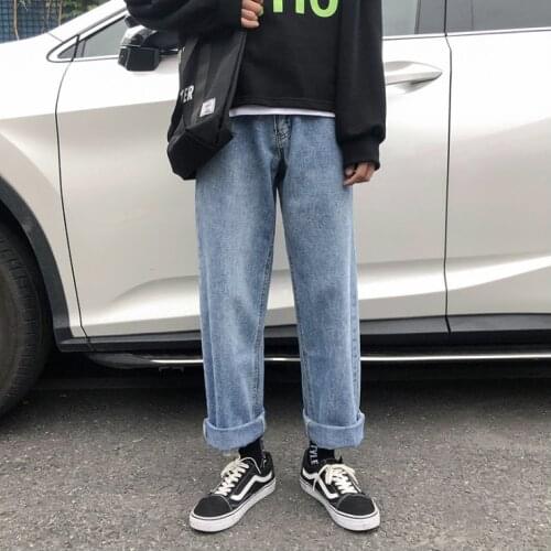 Hot 2021 Wide-leg Jeans Mens Fashion Casual Korean Jeans Men Streetwear Loose Hip-hop Straight Denim Trousers Mens S-3XL