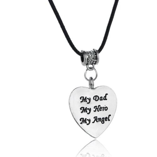 Gothic Leather Rope Heart Pendant My Dad My Hero My Angle Charm Jewelry Daddy Love Family Fathers Day Choker Collar Gift Bijoux