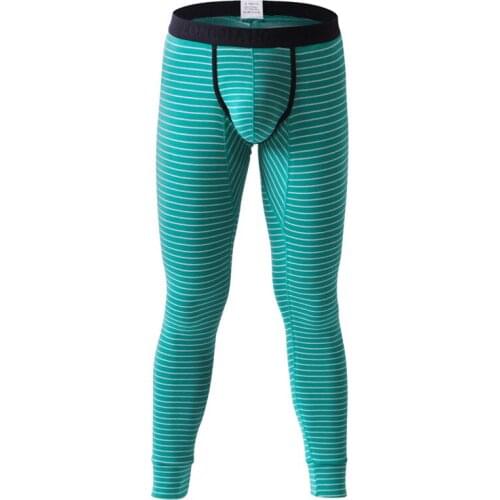 Men Long Johns Cotton Basic Leggings Thermal Underwear Homme Cueca Trunks Gay U Convex Stripe Thermo Long Johns Underpants