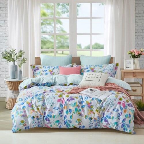 Bedding Set Colored Leaves Pattern Duvet Cover Set 100% Cotton Twill Pastoral Style Quilt Cover Pillow Case Home 3pcs Bedclothes