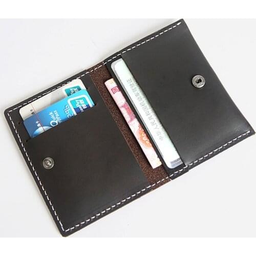 Genuine Leather Card Holder For Men Male Cowhide Vintage Handmade Crazy Horse Leather Mens Short Small Slim ID Case Wallet Purse