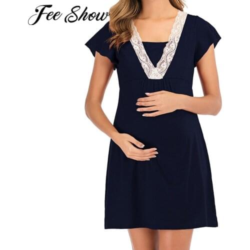 Maternity Lace V-neck Pajamas Nightgown Pregnancy Breastfeeding Nightdress Nursing Pajama Pregnant Nightwear Lounge Sleepwear