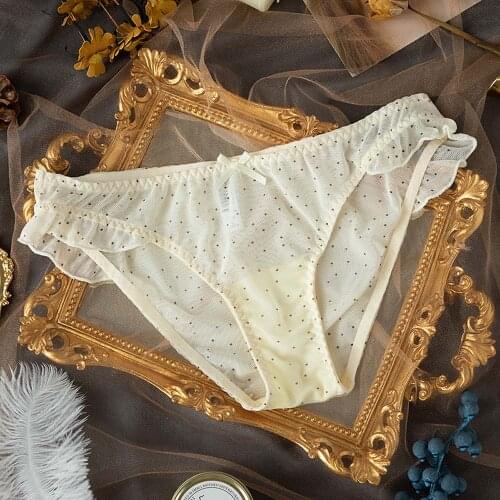Summer Bow Lace Ruffles Panties Polka Dot Briefs Sexy Breathable Transparent Lace Mesh Thong Underwear For Women Intimates