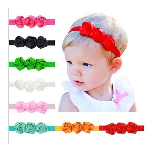 Hot Sale 1pcs baby girl headbands three rose satin flowers head band elastic hair band kids children hair accessories