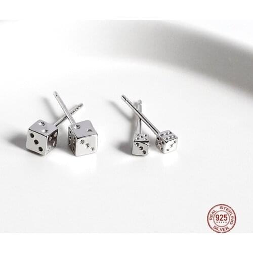 LKO 925 Sterling Silver Square Cube Dice Stud Earrings For Women Fashion Jewelry Accesories Geometric Originality Earring