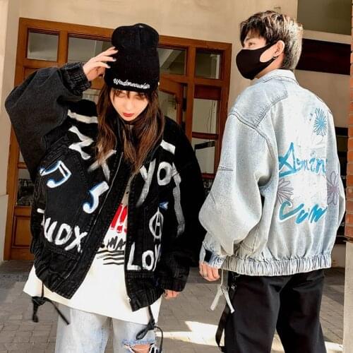 2021 Fashion Spring Clothes The New Loose Hand Painted Graffiti Wash Wild Denim Jacket Free Shipping