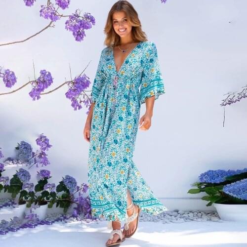 Fashion Floral Print Dress Women High Waist Sashes A Line Summer Dress Short Sleeve Casual Beach Bohemian Midi Dresses Vestidos