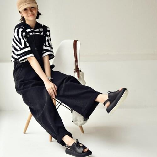 MICOCO N7796C Literature and art leisure fashion loose comfortable broad leg along jeans Straps trousers