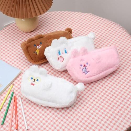 Cartoon Pencil Case Kawaii Plush Animal Large-Capacity Student Stationery Storage Bag Pencil Pouch School Supplies New Arrival