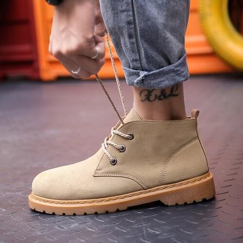 Men Flock Leather Boots Martin Size 39-44 Chunky Motorcycle Boots for Men Autumn 2021 Fashion Round Toe Combat Boots Mens Shoes