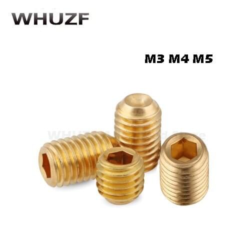 Headless set screw brass 20pcs M3 M4 M5 Brass Set Screws Headless Hex Socket screw Full thread screws free shipping