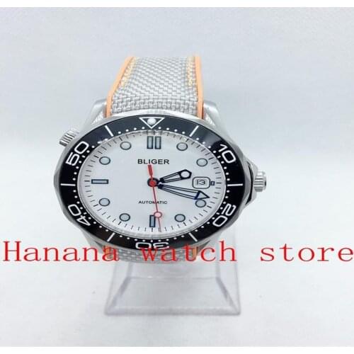 New 41mm bliger silver wave dial luminous marks deloyment clasp sapphire glass date automatic mens watch