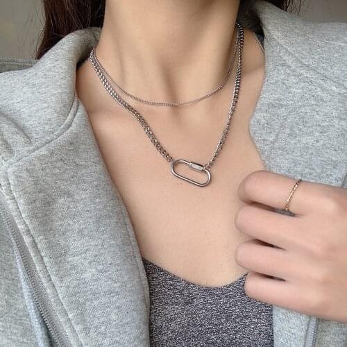 Hiphop Double Chain Chokers Necklaces for Women Punk Jewelry Vintage Titanium Hook Pendant Necklace Gothic Bijoux Wholesale 2021