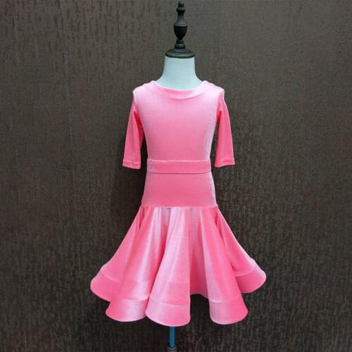 New Children Latin Dance Dress 2021 New Autumn Winter Girls Pink Color Grading Competition Performance Clothes Dance Wear
