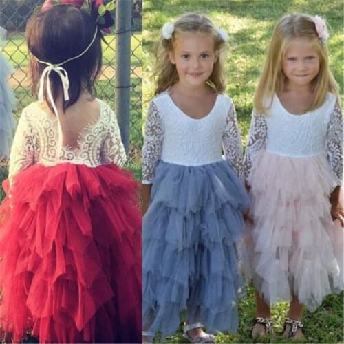 PUDCOCO Kid Baby Girl Dress Party Pageant Formal Dresses Tulle Tutu Laces Backless Dress