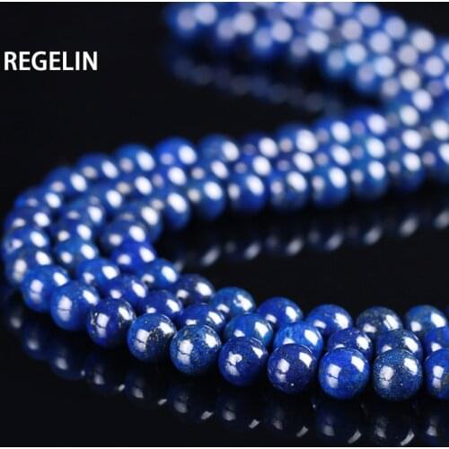 REGELIN Natural Stone Lapis Lazuli Never lose Color Round Beads 15" Strand 4 6 8 10 12 14MM Pick Size For Jewelry Making