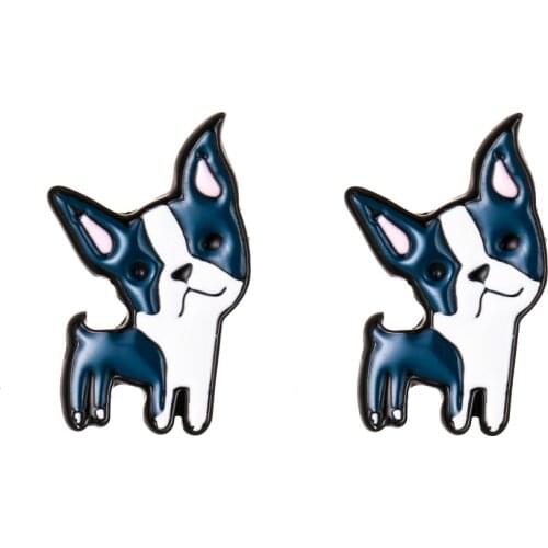 Daisies Boston Terrier Shaped Enamel Stud Earring Cute Animal Dog For Women Girls Wedding Party Fashion Jewelry