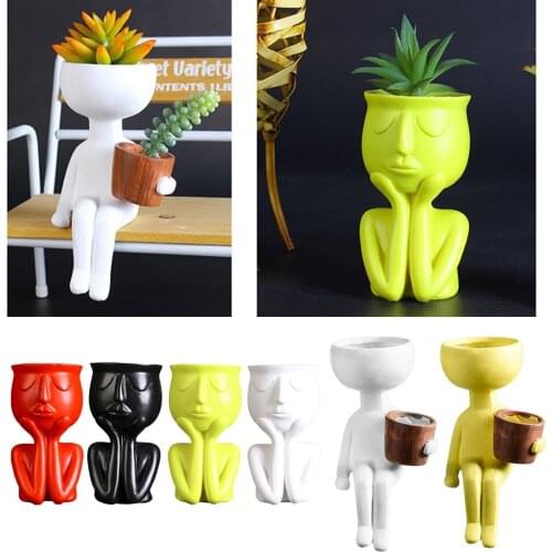 Human Portrait Sculpture Flower Pot Vase Succulent Cactus Humaniod Ceramic Flower Pot Vase Fleshy Flower 3 Colors