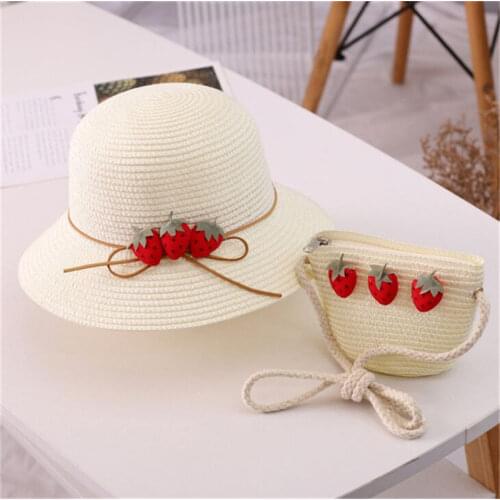 New girl casual flower floral straw hat and bags Summer holiday travel sun cap Kids child 2 pieces set lace Panama hat gorros