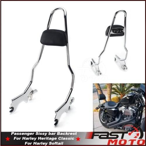 Chrome 20'' Motorcycle Back Rest For Harley Deluxe Heritage Classic FLHC Softail Standard FXST 107 Passenger Sissy bar Backrest