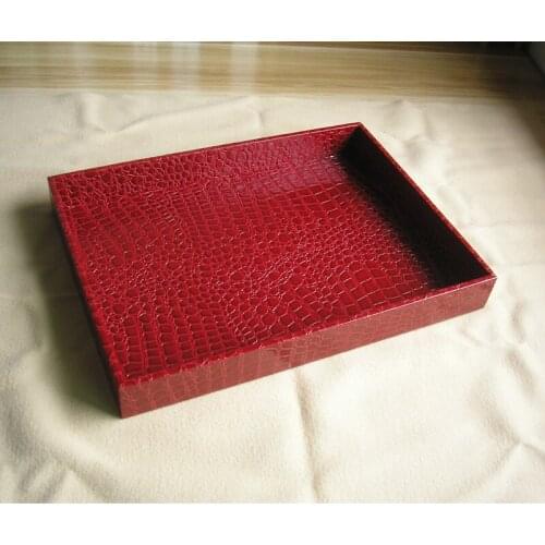 Stylish Wood Serving Tea Tray Rectangular PU leather covered Wood Plates Dinner Snack Tray Home Organizer Hotel Suppliers 408