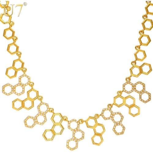 U7 Hexagonal Jewelry New Trendy Molecule Necklace For Women Gold Color Party Statement H2O Necklace N546