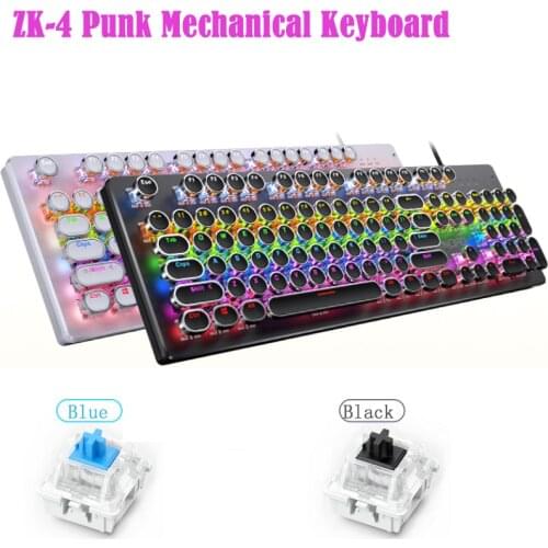 USB Wired Gaming Punk Mechanical Keyboard 104 Keys LED Backlight Black Blue switch Keyboards For Gamer laptop Waywalkers ZK-4