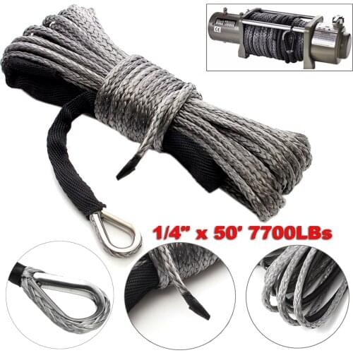 Winch rope string cable, sheathed gray synthetic fiber traction rope 15m7700LBs ATUVTV off-road car wash and maintenance rope