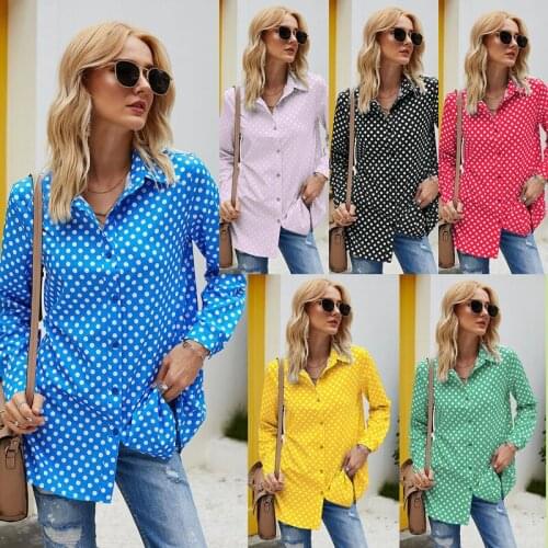 Plus Size Loose Casual Women Blouse Dot Turn-down Full Sleeve Long Office Ladies Shirt Fashion Single-breasted Summer Blusas Top
