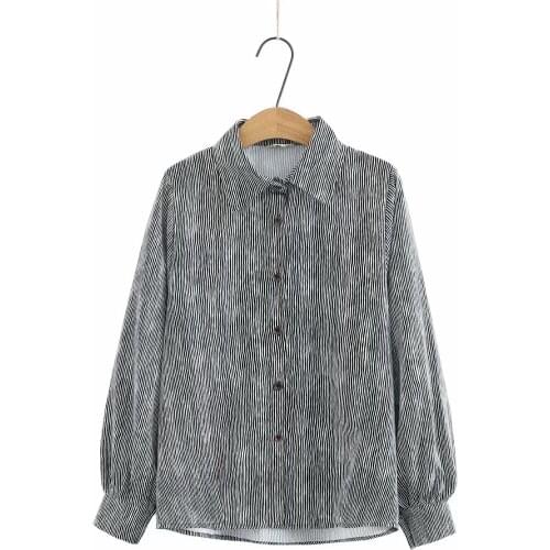 Womens oversize shirt turn-down collar black striped chiffon tops women 2021 NEW spring autumn Casual loose Blouses