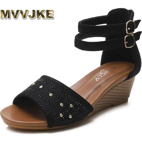 MVVJKE Classic Womens Sandals Shoes Wedges Summer Shoes For Women Fashion Luxury Gladiator Beach Shoes Ladies Flip-flops New