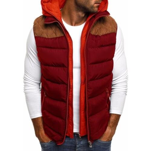 2021Mens cotton vest color matching double zipper hood sleeveless cotton vest vest for men men clothing