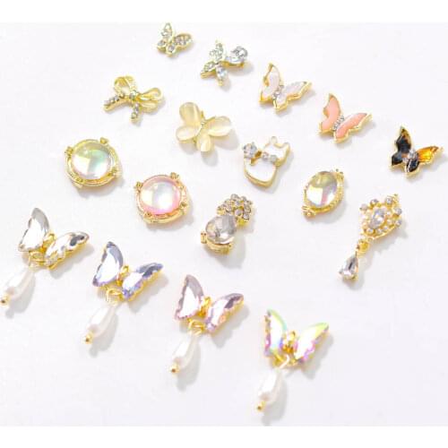 10pcs/pack Butterfly Alloy Nail Art Decoration 3D Crystal Aurora Clear Rhinestone Jewelry Zircon Metal Manicure Accessories XZ-7
