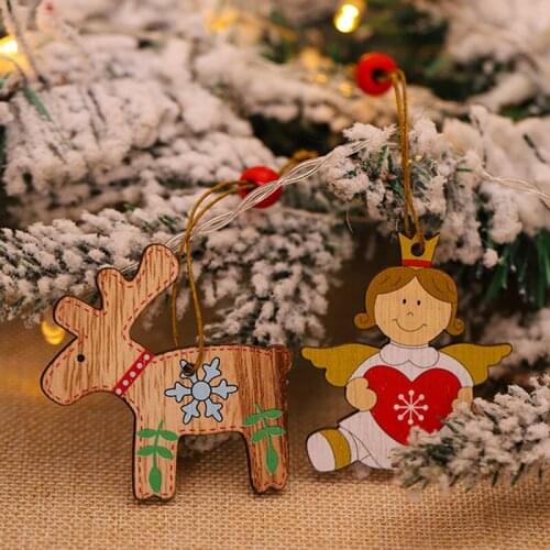 12Pcs Christmas Angel Wooden Pendants Xmas Tree Ornaments Home Hanging Decor Christmas Decorations For Home 2021