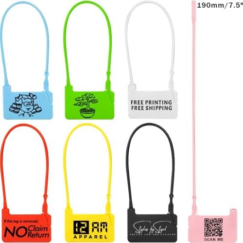 190mm/7.5" Custom Clothing Brand Tag Disposable Plastic Personalized Garment Security Hang Tags Label for Clothes Shoes 100Pcs