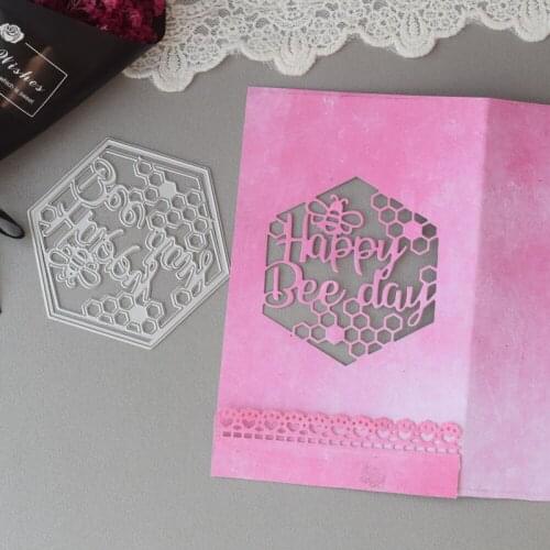 2021 New Hexagon Border Beehive Letters Metal Cutting Dies Stencil Scrapbooking DIY Album Stamp Paper Card Embossing Decor Craft