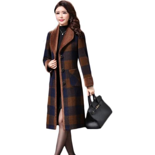 2020 New winter Long Wool coats female high quality Women clothing womens winter Grid plus size coat Korean clothing coats