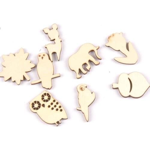 30Pcs Owl/sika Deer/bird/leaves/pine Cones Pattern Natural Wood Decoration Diy Wooden Crafts For Home Decor Accessories m2175