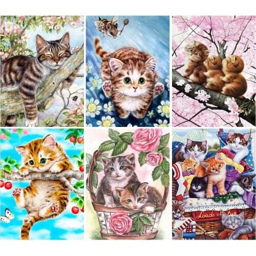 5D DIY Diamond Painting Cute Animal Cat Cross Stitch Full Drill Square Embroidery Mosaic Art Picture of Rhinestones Home Decor