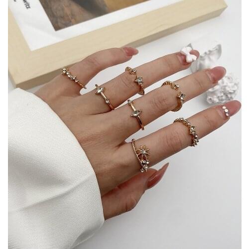 7PCS Vintage Bohemia Style Ring Set Rhinestone Antique Retro Male Punk Jewelry Female Black Amulet Vintage Rings for Women