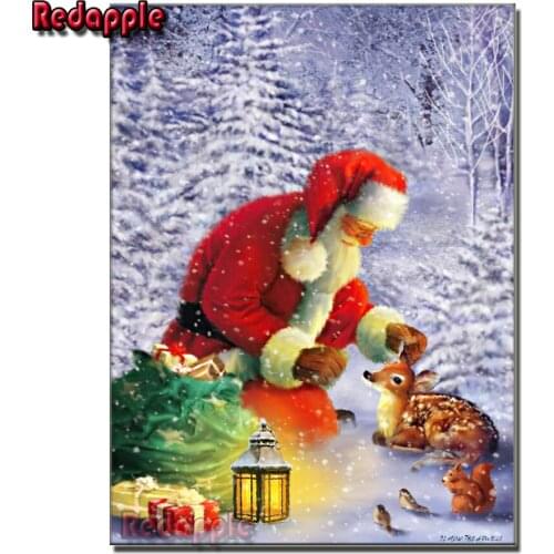 Christmas Eve Diamond Painting 5D Santa Claus Diamond Embroidery deer Snow Landscape Mosaic Cross Stitch Crafts Home Decoration