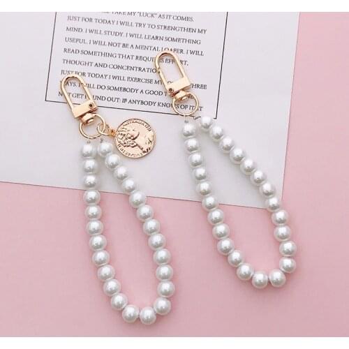 1Pcs New Creative Ancient Coin Pearl Chains Keychain For Women Ladies Bag Car Phone Decoration Accessories Wholesale