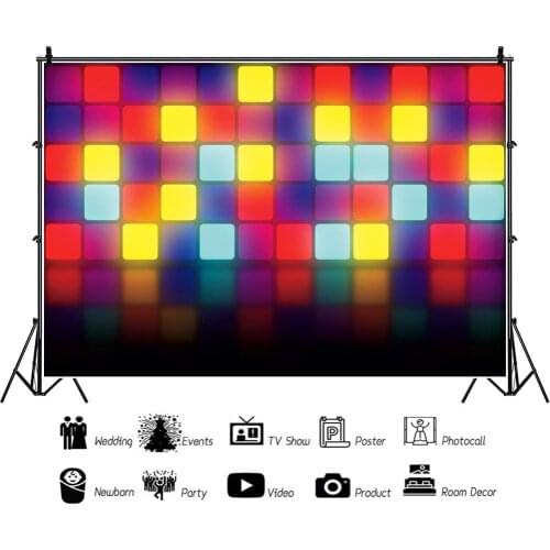 Color Checkered Gradient Neon Light Spot Portrait Photography Backdrop Decor Carnival Photo Background Studio Photocall Props