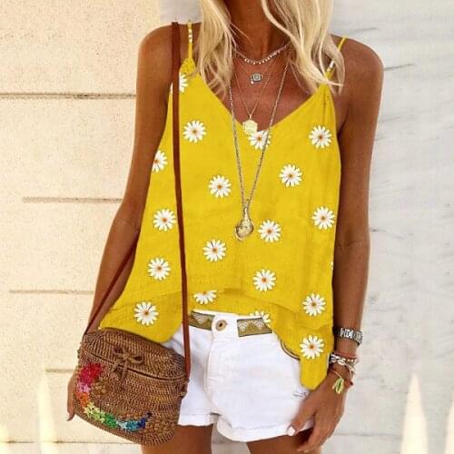 Ladies V-neck Suspenders Tops Womens Summer Sleeveless Floral Print 2020 New Large Plus Size S-5XL Casual Loose Female Tops Tank