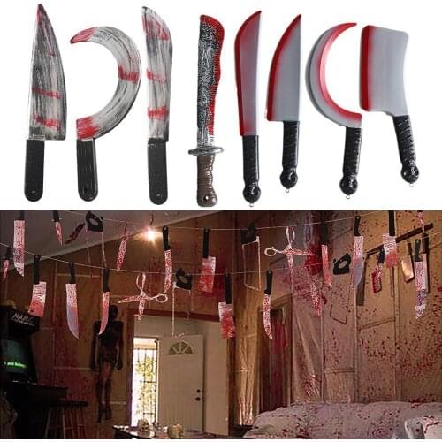 Halloween Decoration Bloody Sharps Fake Knife Simulation Plastic Chopper Bar KTV Horror Decoration Props Pretend Toys