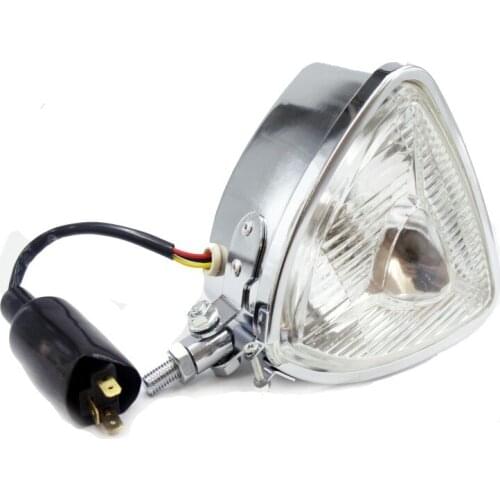 Chrome Vintage Steel Amber Motorcycle Headlight Triangle Classic H4 Head Lamp For Harly Honda Cafe Racer Bobber Chopper