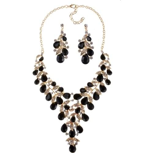 Fashion Luxury Crystal Necklaces Earrings Jewelry Sets Women Geometric Statement Large Collar Choker Necklace Dangle Earring Set