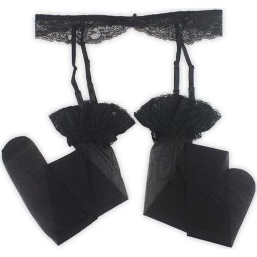 New Fashion Lingerie Plus/extra size XL Black Comfortable Lace Sexy Garter Belt with Stocking Set for Women/Female/Lady GA1016